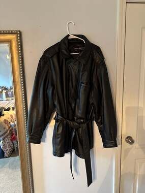 Vintage Wilsons Leather Black Belted Jacket XL | 90s Oversized Minimalist Genuin